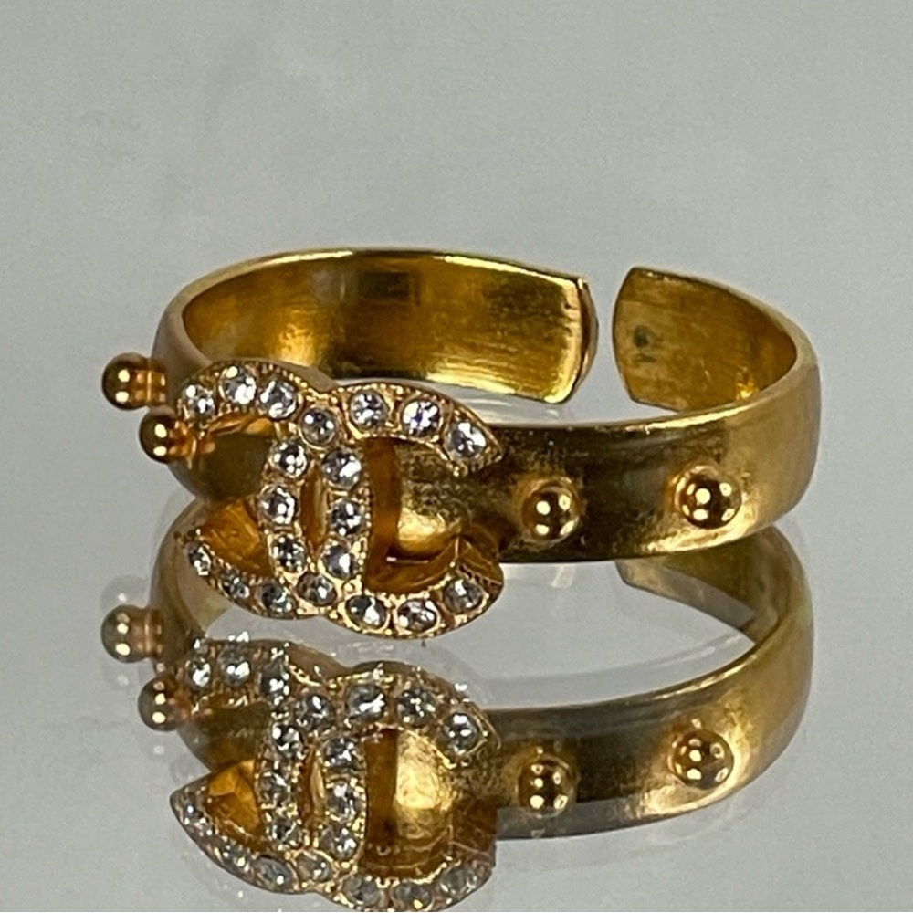 Chanel Vintage 24 Carat Plated Gold Crystal-Embellished Ring